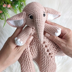 Crochet elephant lovey pattern, crochet baby security blanket, elephant baby lovey pattern image 8