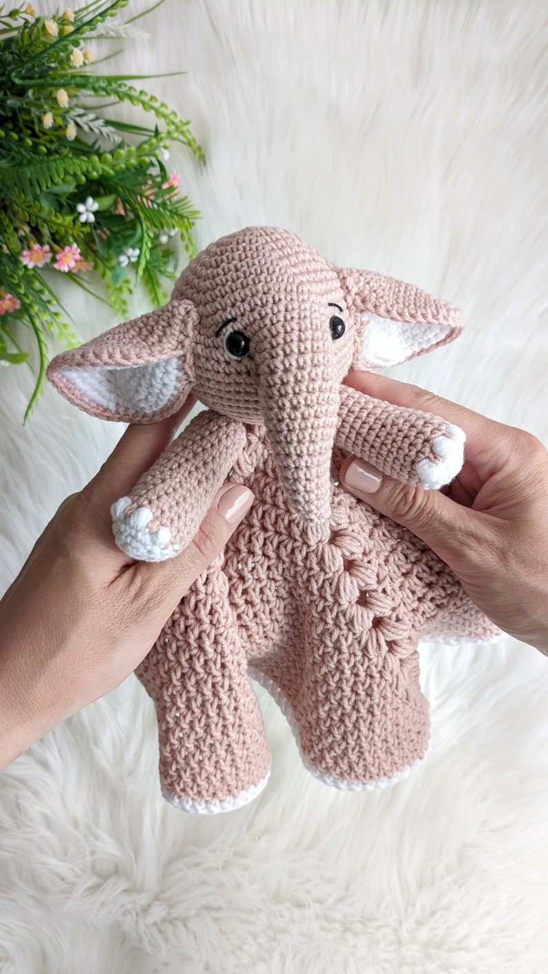 Crochet elephant lovey pattern, crochet baby security blanket, elephant baby lovey pattern image 8