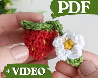 Crochet strawberry pattern, easy crochet keychain NO SEW pattern