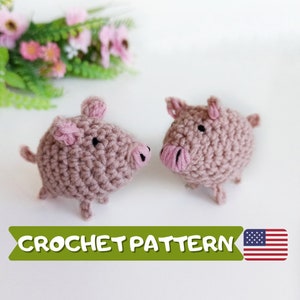 Pig crochet pattern, easy  NO SEW beginner crochet amigurumi pattern, mini crochet animals