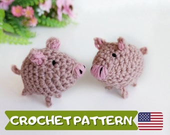Pig crochet pattern, easy  NO SEW beginner crochet amigurumi pattern, mini crochet animals