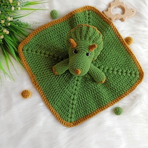 Crochet dinosaur pattern, crochet triceratops security blanket, crochet baby lovey pattern image 7