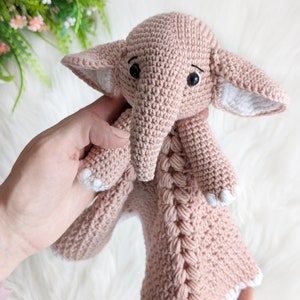 Crochet elephant lovey pattern, crochet baby security blanket, elephant baby lovey pattern image 7