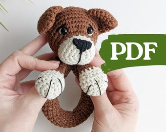 Häkelanleitung für Hunde, Babyrassel Hund, Amigurumi Anleitung, gehäkelte Geschenkidee für Babys