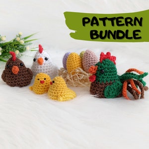 Chicken crochet pattern, amigurumi chicken family, crochet rooster, Easter eggs, crochet chicks, crochet patterns bundle