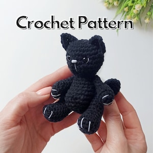 Crochet cat pattern, black cat amigurumi keychain easy crochet PDF pattern