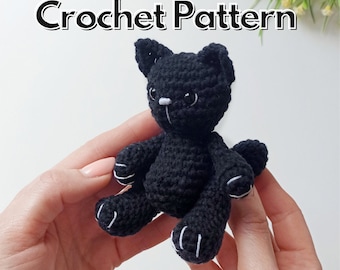 Crochet cat pattern, black cat amigurumi keychain easy crochet PDF pattern