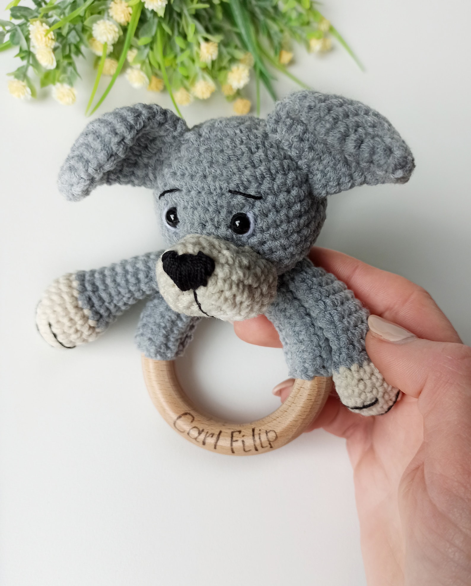 Crochet Dog Rattle Amigurumi Pattern Baby Rattle With Teether Etsy