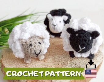 Schema di pecora all'uncinetto, mini animali da fattoria all'uncinetto, schema di agnello di peluche amigurumi