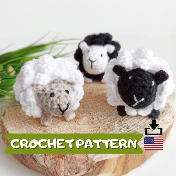 Crochet sheep pattern, mini crochet farm animals, lamb stuffed animal amigurumi pattern