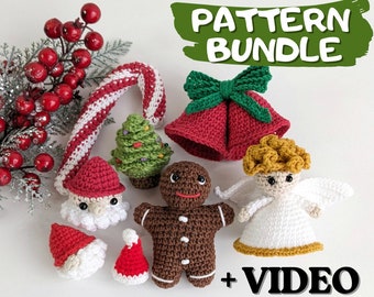 Adornos navideños a crochet fáciles, juego de 8 patrones de crochet