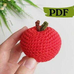 Crochet apple pattern, apple ornament amigurumi pattern, crochet fruit decor