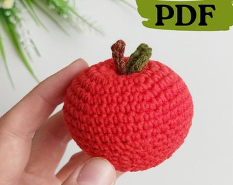 Crochet apple pattern, apple ornament amigurumi pattern, crochet fruit decor