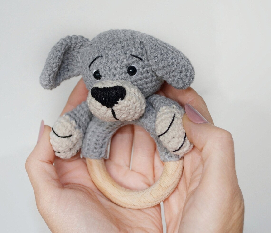 Crochet Dog Rattle Amigurumi Pattern Baby Rattle With Teether Etsy