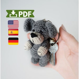 Gehäkelte Hundeanleitung, Amigurumi Plüschtier Figur Plüsch-Schlüsselanhänger, Sofort-Download Pdf-Muster