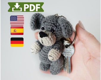 Crochet dog pattern, amigurumi stuffed dog figurine plush keychain, instant download pdf pattern