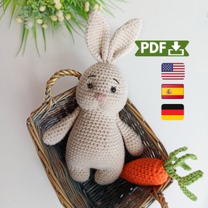 Crochet bunny toy amigurumi pattern, rabbit plush toy PDF pattern