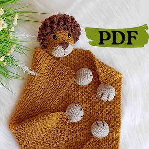 Crochet lion security blanket, crochet baby lovey pattern