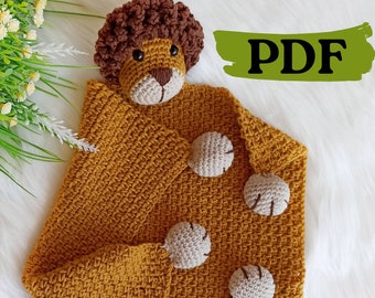 Crochet lion security blanket, crochet baby lovey pattern