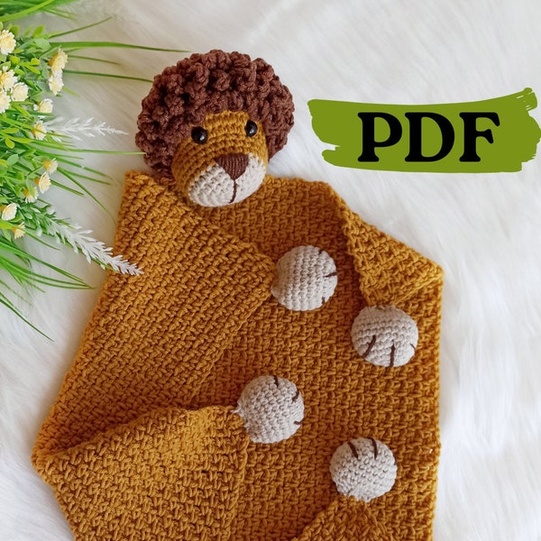 Crochet lion security blanket, crochet baby lovey pattern