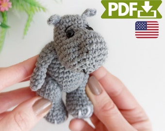 Crochet hippo pattern, mini crochet animals pattern