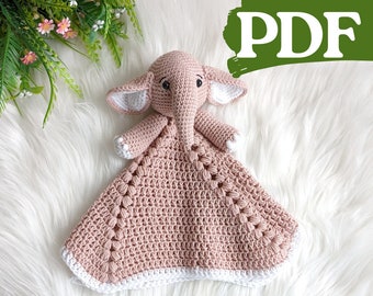 Crochet elephant lovey pattern, crochet baby security blanket, elephant baby lovey pattern