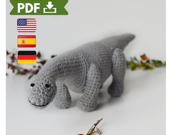 Crochet dinosaur pattern pdf, amigurumi diplodocus toy pattern
