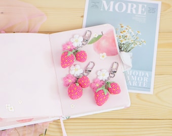 Strawberry crochet doll  key ring key chain bag charm  / animal amigurumi  /Gifts for girl/ handmade gift/bag accessory