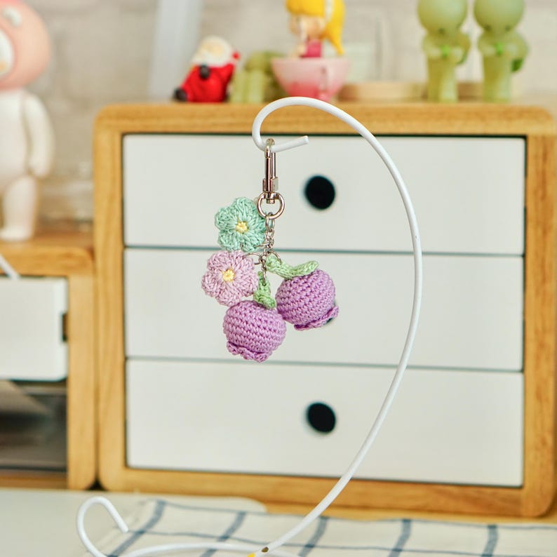 Crochet Blueberry Keychain: Handmade Amigurumi Bag Charm Purple