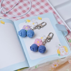 Crochet Blueberry Keychain: Handmade Amigurumi Bag Charm image 1