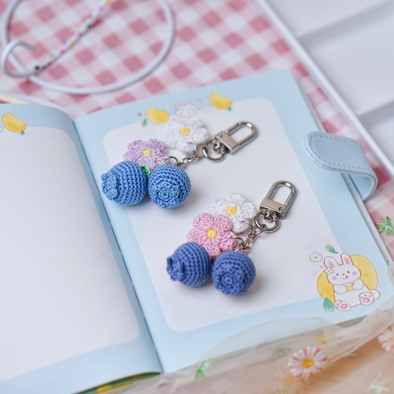 Crochet Blueberry Keychain: Handmade Amigurumi Bag Charm image 1