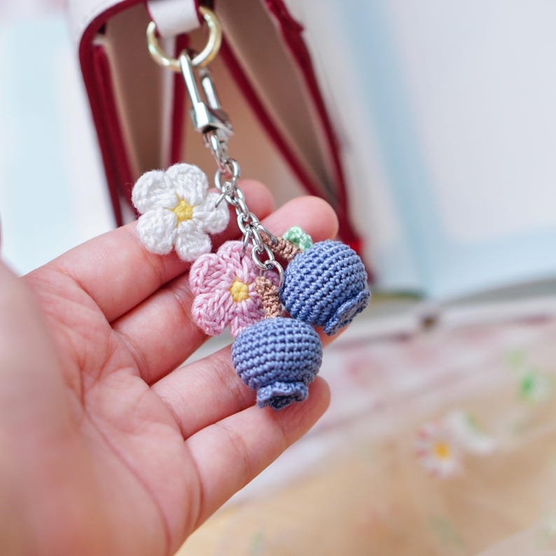 Crochet Blueberry Keychain: Handmade Amigurumi Bag Charm tiny blueberry