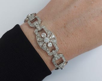 Vintage Art Deco Platinum Diamond Plaque Bracelet 9.60cts