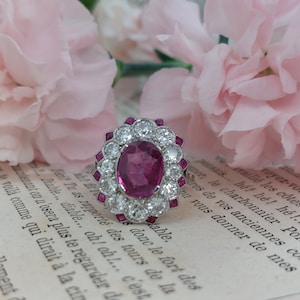 Antique Art Deco Burma Ruby And Diamond Cluster Ring, Circa 1920