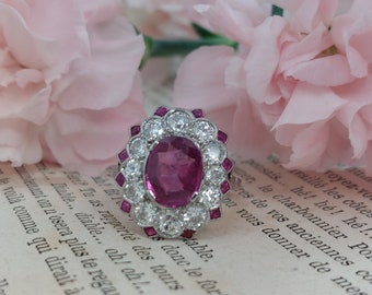 Antique Art Deco Burma Ruby And Diamond Cluster Ring, Circa 1920
