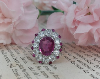 Antique Edwardian | Art Deco  Burma Ruby And Diamond Cluster Ring, Circa 1910