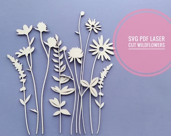 Wildflower SVG, Laser cut flowers, Wildflower vector, Digital download design