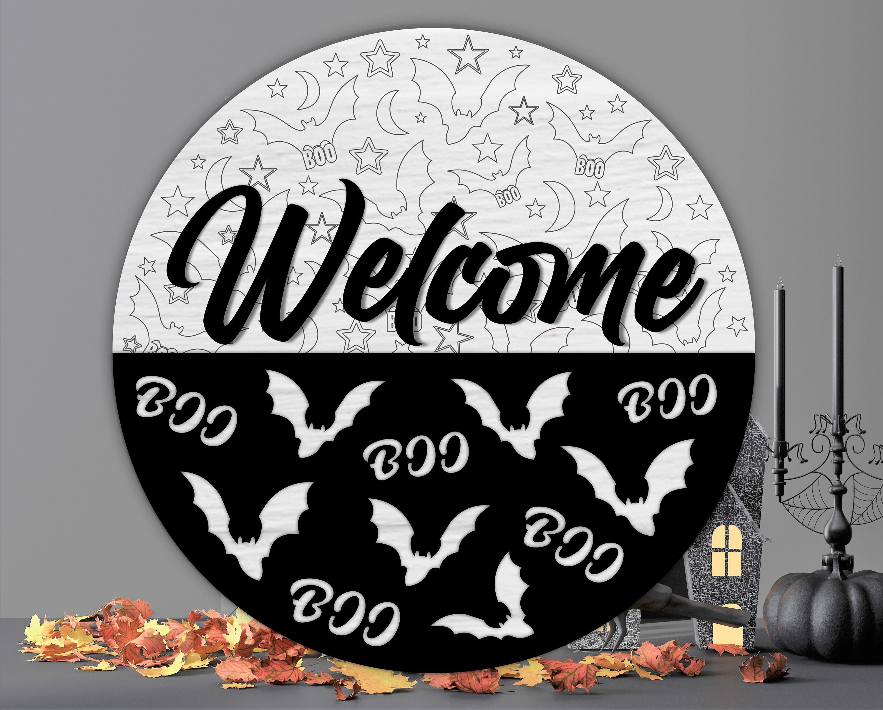 Welcome Halloween sign SVG laser cut file Halloween door | Etsy