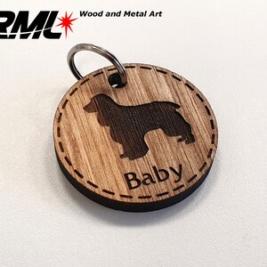 Dog Breed Tag Personalized Wooden Circle ID Laser Engraved Pet Name #001