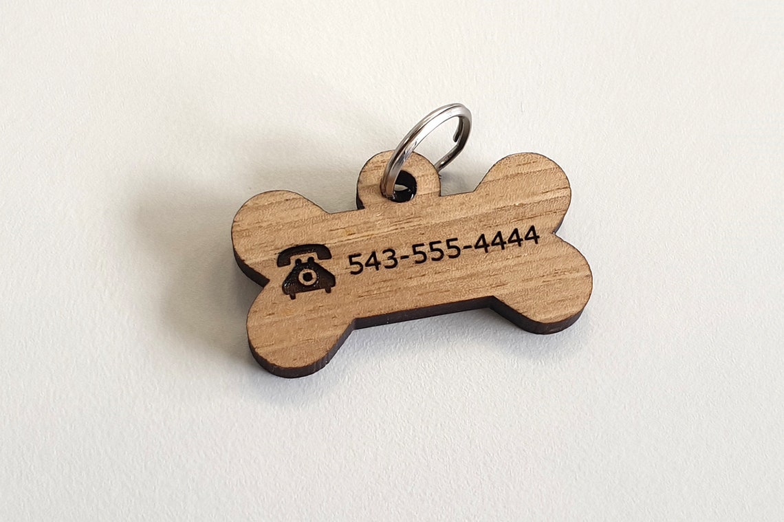 Bone Dog Tag Personalized Wooden ID Laser Cut and Engraved Pet Etsy