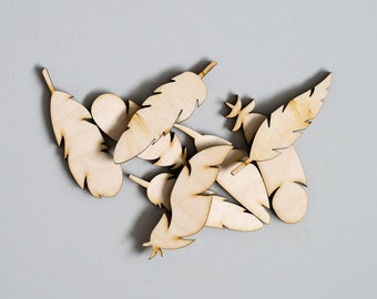 Feathers - Laser Cut Unfinished Wooden Cutout Shape Blank Craft Supply Pack Bundle Set #1306