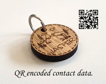 Hunting scene Dog Tag Personalized QR code Wooden ID Laser Engraved Pet Name #051