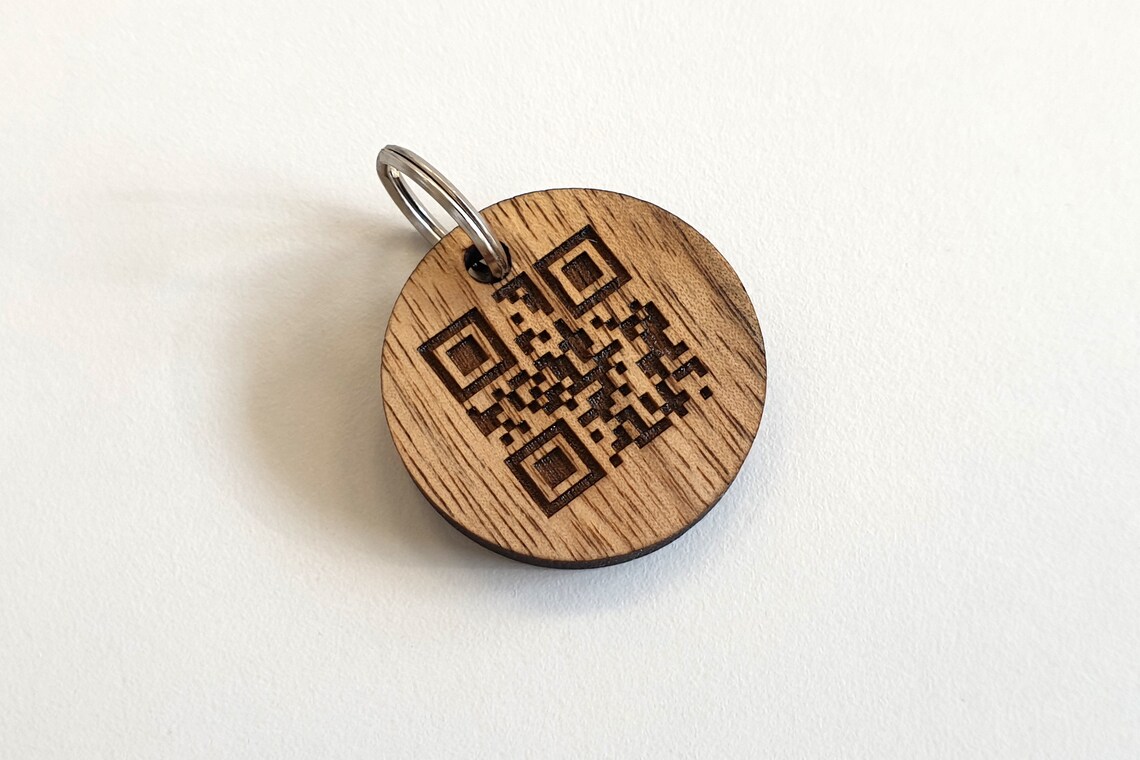 Camping scene Dog Tag Personalized QR code Wooden ID Laser Etsy