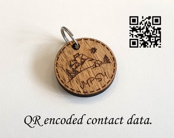 Camping scene Dog Tag Personalized QR code Wooden ID Laser Engraved Pet Name #052