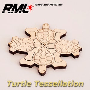 Tessellationspusselbitar - Sköldpaddor - 10 bitar i trä, blank form, bunt, plywood, hobbyset #1503