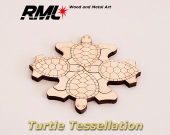 Tessellation Puzzle Pieces- Turtles - 10 pieces Blank Shape Wooden Pack Bundle Plywood Hobbies Set #1503