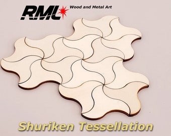 Tessellation Puzzle Pieces - Shurikens - 10 pieces Blank Shape Wooden Pack Bundle Plywood Hobbies Set #1501