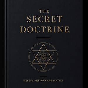 May include: A black hardcover book with the title "The Secret Doctrine" in gold lettering. The author's name, Helena Petrovna Blavatsky, is at the bottom. The cover features a geometric design in gold, adding to the book's aesthetic.