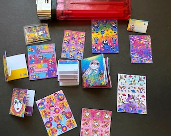 Miniature Lisa Frank Stationary Set, Trapper Keeper with Stickers, Notepad, Folders & Envelopes