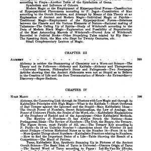 May include: A page from an old book, detailing subjects like alchemy, magic, and related occult studies. The text is divided into chapters and subheadings, with detailed explanations of different concepts. The text is in English.